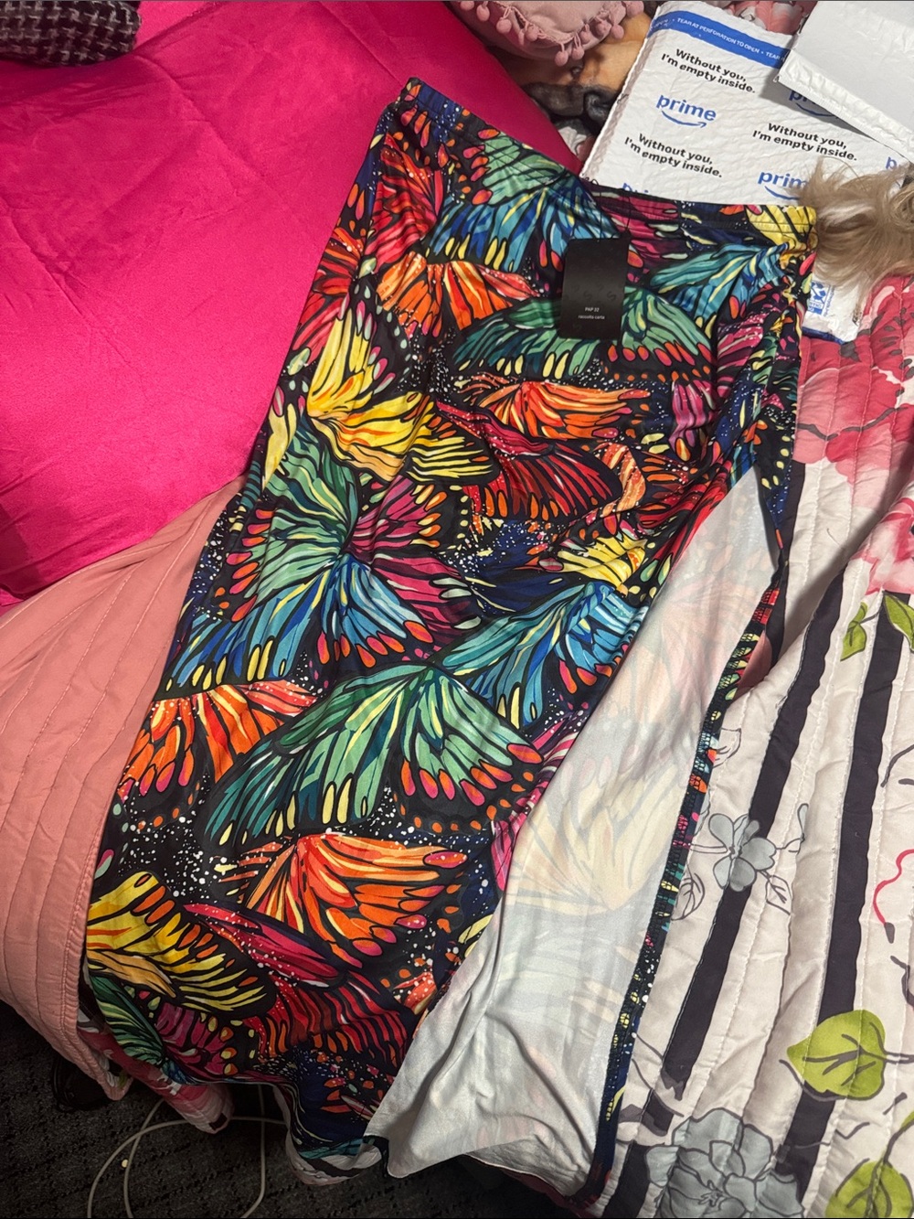 SHEIN Black Midi Skirt with Multicolor Butterfly Wings Print